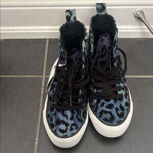 Desigual Blue and Black Leopard Print High-Top Sneakers
